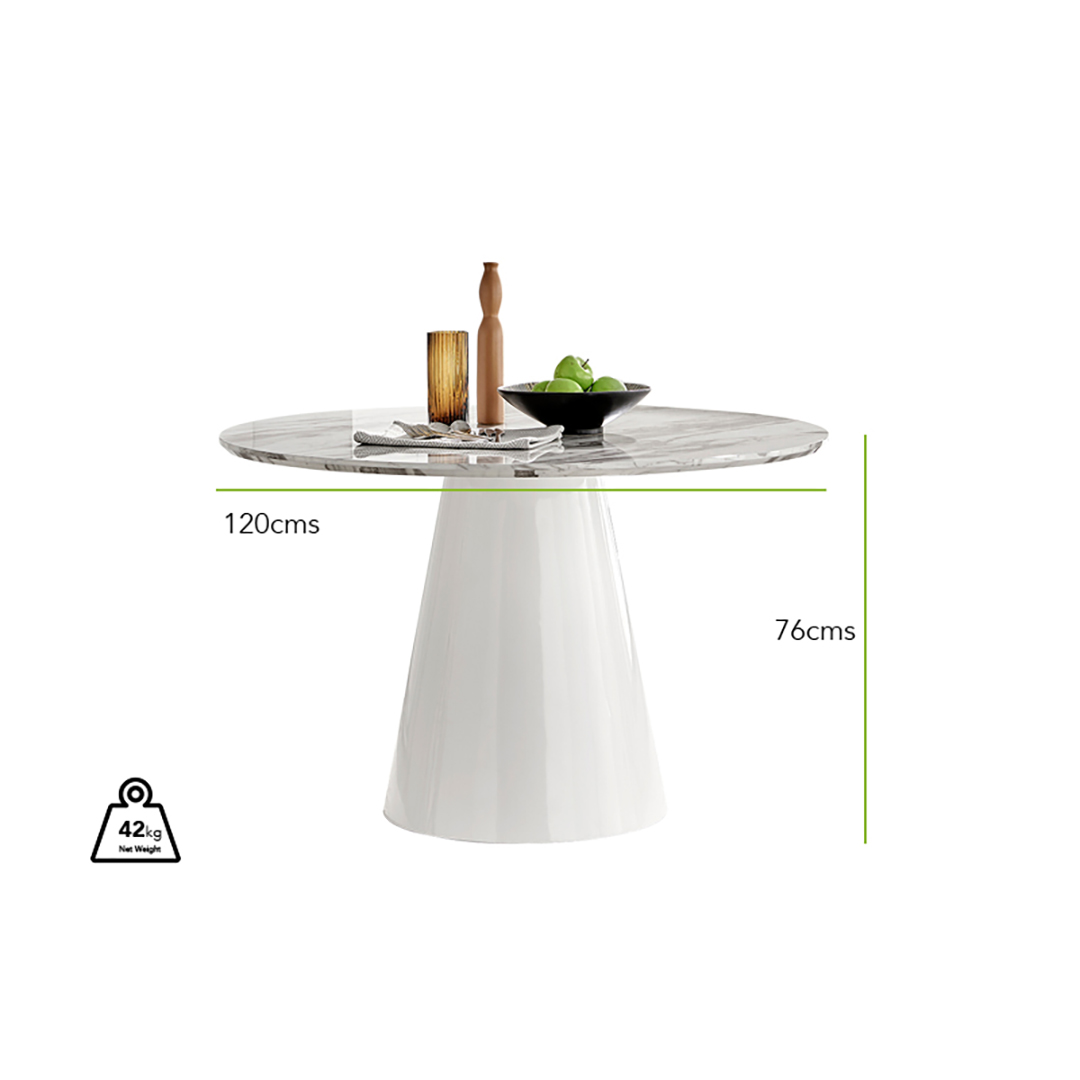 Palma White Marble Effect Round Dining Table & 4 Grey Calla Silver Leg Chairs